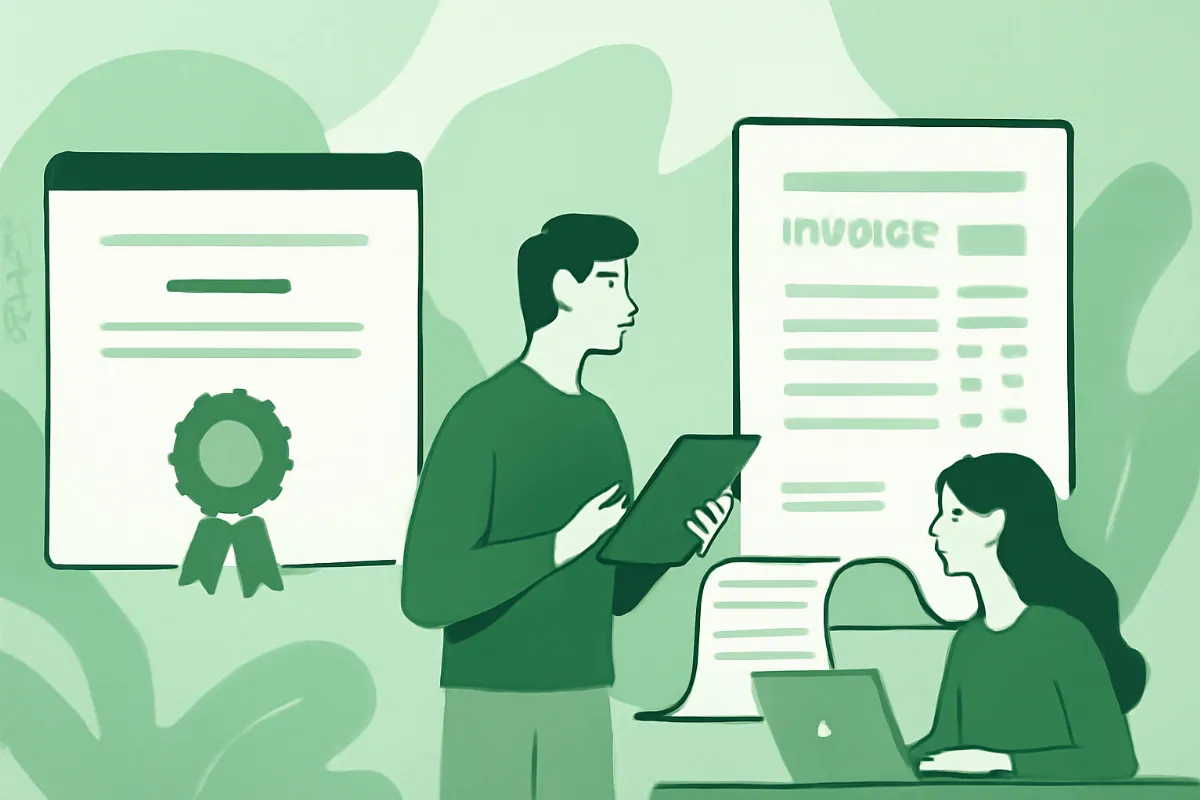 Ilustração moderna sobre certificados digitais e notas fiscais.