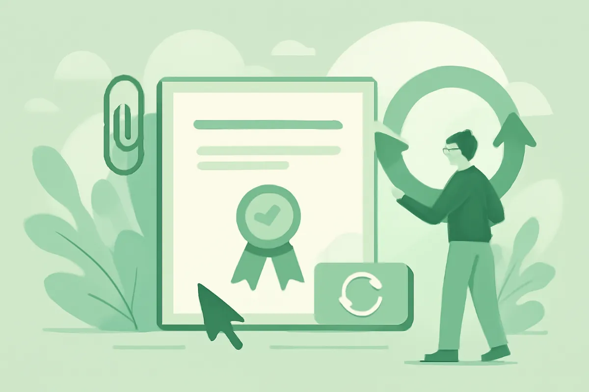 Ilustração moderna sobre o processo de renovação de certificado digital.